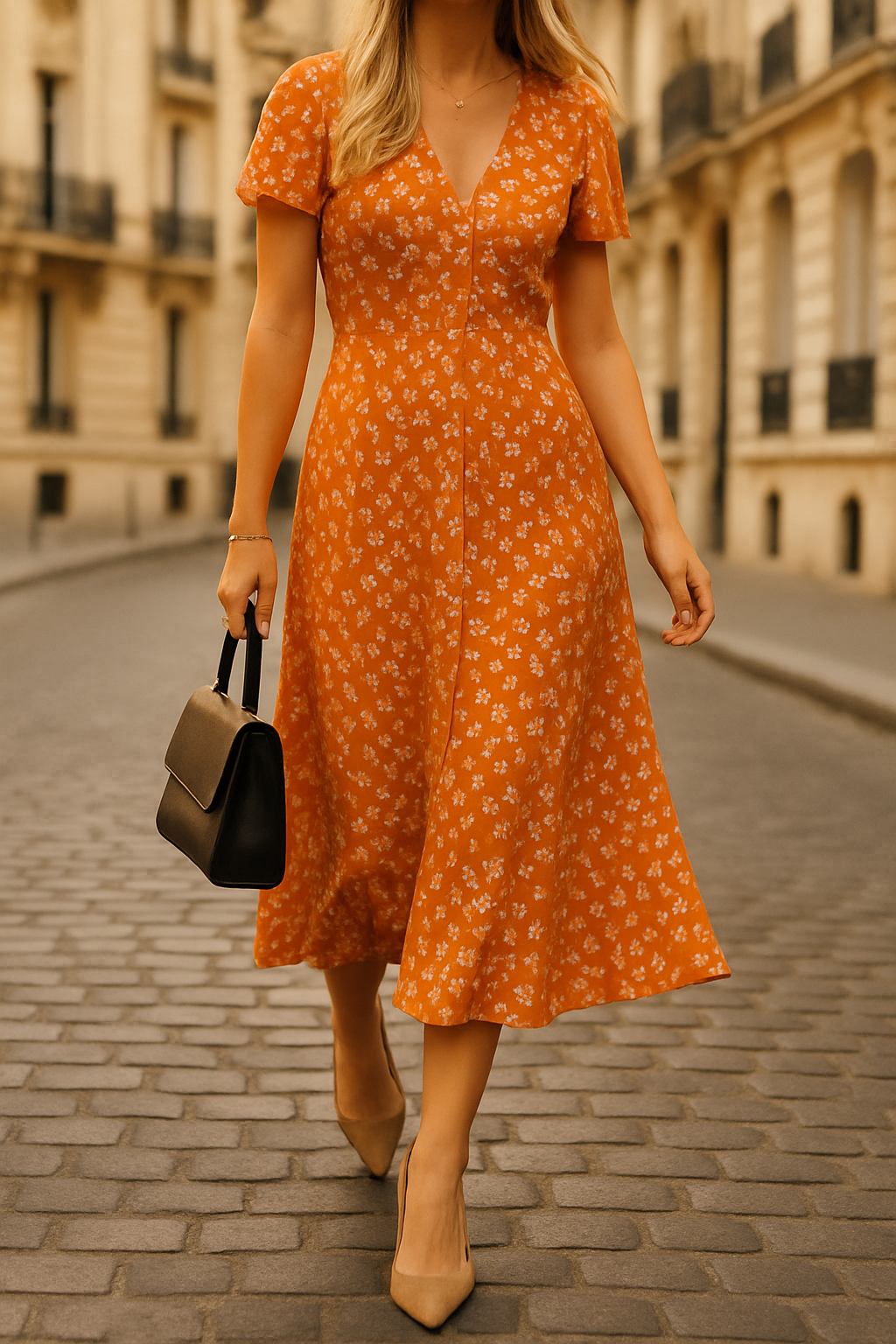 V-Hals Bloemenjurk Midi Fit