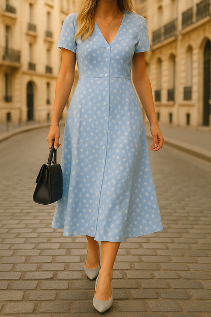 V-Hals Bloemenjurk Midi Fit